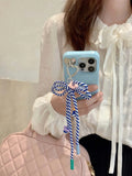 Colorful summer leather fundas for iphone 15 pro max 13pro 14pro 15promax 12 14 13 ins bowknot rope pendant simple phone case