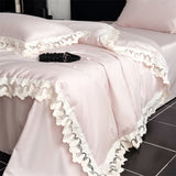 Butterfly Lace Wide Edge Pink Princess Wedding Bedding Set 1000TC Egyptian Cotton Duvet Cover Flat/Fitted Bed Sheet Pillowcases