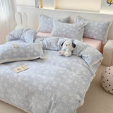 Princess Style Print Bedding Sets Ruffle Lace Bow Quilt Cover Romantic Bedclothes Home Decor Woman Girl Bedroom Duvet Cover 4pcs