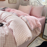 Simple Striped Bedding Set Washed Cotton Duvet Cover Sheet Pillowcase Queen King Size Boys Adults Bed Linens