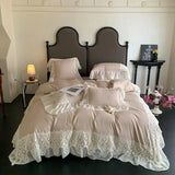 Ruffle Chiffon Lace Duvet Cover Set  2Pcs Pillowcases Sweet Cute Princess Style Bedding set Ultra Soft and Light Weight