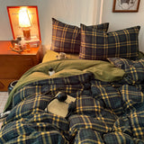 Retro Academia Bedding Set Plaid Duvet Cover Set Soft Flat Sheet Single Twin Size Double Bed Sheet Set For Bedroom