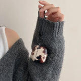 Transparent Black Brown Cow Pattern Splash Ink + Rope Suitable for Apple for Airpodspro2 Case/For Airpodspro Case/For Airpods4 Case/For Airpods3 Case/For Airpods2 Case Simple Earphone Case