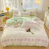 100% Cotton Four Piece Set Soft Skin-friendly Duvet Cover Set Single Couple Flower Printed Comforter Bedding Set for Adults Kids