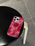 Korean INS Cranberry Red Gradient Floral Prints Fashionable Phone Case for iPhone 16 15 14 13 Pro Max Back Phone Cover Capa