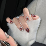 10Pcs Light Luxury Handmade Press on Nails Full Cover Metallic Cat Eye Ballet Fake Nails Coffin Wearable Manicure Spice Girls