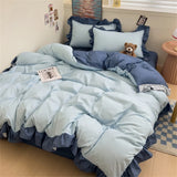 Princess Style Bedding Set Soft Bedroom Decor Comforter Ruffle Duvet Cover Set Pillowcase Bed Sheet Washed Cotton Four Piece Set