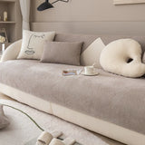 1pc Bohemian-Style Solid Color Small Diamond Chenille Non-Slip Sofa Cover,Two-Tone Splice Design,Ideal for Bedroom,Living Room