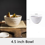 Retro Ceramic Dining Plates, Off White Bowls, Handmade Relief Printing, Household Trays, Tableware Set, Kitchen Uten