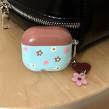 Retro Blue Flower Round Silicone Earphone Cases For Apple AirPods1 2 3 4 Pro 2 4 3nd Generation Headphone Cover With Pendant