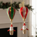 Christmas Tree Ornaments, Flocked Hot Air Balloon Santa Figurine, Gold-Trimmed Linen Basket, European and American Style