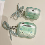 Green Stars Case with Pearl Bow Keychain For Apple AirPods 1 2 3 4 Pro 2 Bluetooth Earphone Cover funda For AirPods2 AirPod Pro2