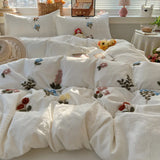 3/4Pcs Princess Style Cartoon Towel Embroidery Bedding Set Single Queen King Size Duvet Cover Set Bed Sheet Pillowcases