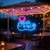 Music Is My Life Neon Sign, Blue & Pink LED Neon Light with Headphone & Note Design, USB Powered Wall Decor for Bar, Bedroom & Music Studio