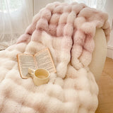 Soft Bubble Fleece Blanket 480GSM Warm Puffy Home Bed Throw Imitation-Rabbit Plush 100*160cm Throw Blanket