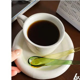 Colorful Glass Water Drop Color Spoon High Temperature Resistant Glass Round Spoon Cute Long Handle Coffee Spoon Ice Cream Spade