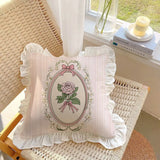 Cute Cat Bow Printed Pillow Series Bedroom Living Room Dormitory Pillow Ruffle Square Pattern Home Decoration Detachable Pillow