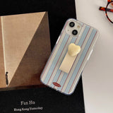 Blue stripes summer ins phone case for iphone 15 12promax 14pro 15pro 13pro 12 pro max 13 3d love heart ball ring cover fundas