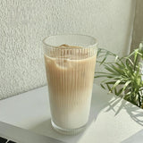 Glass Coffee Mug with Straw Transparent Straw Glass Mug with Lid Household Vertical Stripe Water Mug Drinkware
