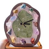 Retro Wavy Table Clocks with Natural Crystal Stone Room Decor Silent Quartz Crystal Table Clocks Bedroom Office Home Decor Gifts