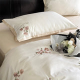 4Pcs Luxury Vintage Rose Flowers Embroidery Bedding Set 1000TC Egyptian Cotton Duvet Cover Bed Sheet Fitted Sheet Pillowcases