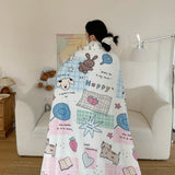 Ikeehome  new printed milk wool lamb wool blanket double-sided cute cartoon office lunch break blanket student dormitory blanket