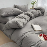INS Korean Style Fresh Blue Duvet Cover Washed Cotton Bed Sheet Bed Skirt Four-Piece Set Dormitory Simple Solid Color