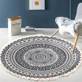 Hand Woven Cotton Linen Carpet Retro Bohemian Round Bedside Geometric Floor Mat Living Room Home Decor Boho Mandala Tassel Rug