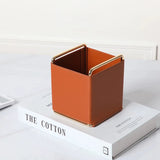 Nordic Leather Make Up Brush Storage Box Jewelry Storage Bag Leather Metal Box Desktop Storage Box Decoration