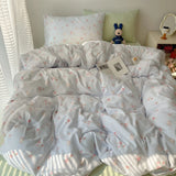 Korean Style Cute Bedding Set For Girls Bed Linen New Skin Friendly Fresh Flora Printed Washed Cotton Duvet Cover Set