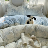 A-Class Skin Friendly Printing Bedding Set With Lace Duvet Cover Bed Sheet Pillowcases Four Piece Set Bedroom Decor Home Textile