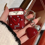 Polka Dot Heart Protecitve Case For AirPods 4 Pro 2 Earphone Cover For AirPods 1 2 3 4th Generation Case with Keychain Pendant