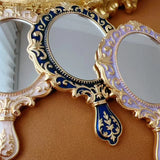 European Retro Style Portable Makeup Mirror Metal Carving Room Decoration Mini Handle Mirror Creativity Home Ornaments Gift Set