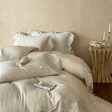 Linen Cotton Lace Bedding Sets Bed Linens Sheet Pillowcase Duvet Cover King Queen Europe Size