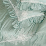 Pink Flowers Embroidery Ruffles Princess Wedding Bedding Set 1000TC Egyptian Cotton Duvet Cover Flat/Fitted Sheet Pillowcases