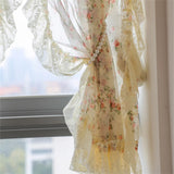 French Style Floral Gauze Curtain Living Room Bedroom Balcony Bay Window Shelter Curtain Punch-Free Romantic Home Decoration