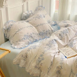 French Ins Bedding Set No Filler Korean Floral Ruffles Single Double Queen Size Duvet Cover Sheet Pillowcase Home Textile