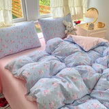 Oxygen Double Layered Four-Piece Bedding Set Fresh Floral Duvet Cover Bed Sheet Bed Canopy Student Dormitory 3-Piece Set