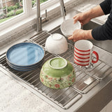 Stainless Steel Folding Dish Drying Rack Rust‑Resistant Heavy Duty Sink Dish Drying Rack Adjustable Space Saving Sink Drain Rack