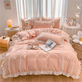 Korean Princess Style Bowknot Bedding Sets Lace Duvet Cover Fitted Sheet For Girl Woman Bedroom Decor Bed Linens Home Textiles