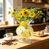 Yellow White Glass Vase Hand Blown Flower Vase for Living Room Desktop Home Decor Wedding Party Table Centerpiece Ornament