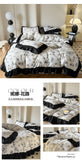 Washed Cotton Bedding Sets With Lace Black Printed Four Piece Set Bedroom Decor Duvet Cover Pillowcase Bedspread Bed Cover Sets