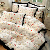 Korean Black White Hepburn Style Bedding Sets Ultra Soft Breathable Duvet Cover Set with Black Lace Fitted Sheet Set for Adults