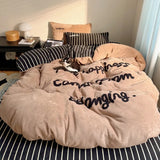 New warm plush thickened warm letter embroidery milk fleece four-piece student dormitory quilt cover 3-piece bedding