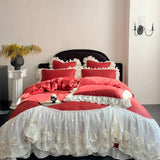 4Pcs Pink Romantic Lace Ruffles Princess Wedding Bedding Set 100% Cotton Duvet Cover Bed Sheet Or Quilted Bedspread Pillowcases