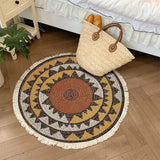Cotton Linen Carpet for Living Room Muslim Round Plain Floor Mat Hand-Woven Bedroom Area Rug Portable Outdoor Picnic Camping Mat