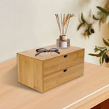 Mini Bamboo Drawer Desktop Storage Box, Double Layered Retro Rectangular Storage Box for Office Supplies or Cosmetics