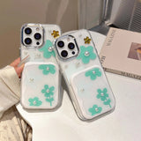 Cartoon pearl flower mirror stand holder back cover for iphone 15 14 13 pro max 16 promax cartoon 3D phone case