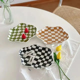 Retro Checkerboard Ceramic Plate Jewelry StoragePlate DessertPlate Dessert plate Home Decoration Retro DinnerPlate Tableware