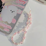 Simple Crystal Pearl Phone Chain Women Clay Beaded Phone Lanyard Devil's Eye Love Mobile Phone Strap Pendant Jewelry Accessories